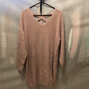 Lace Up Sweater Dress: Pink